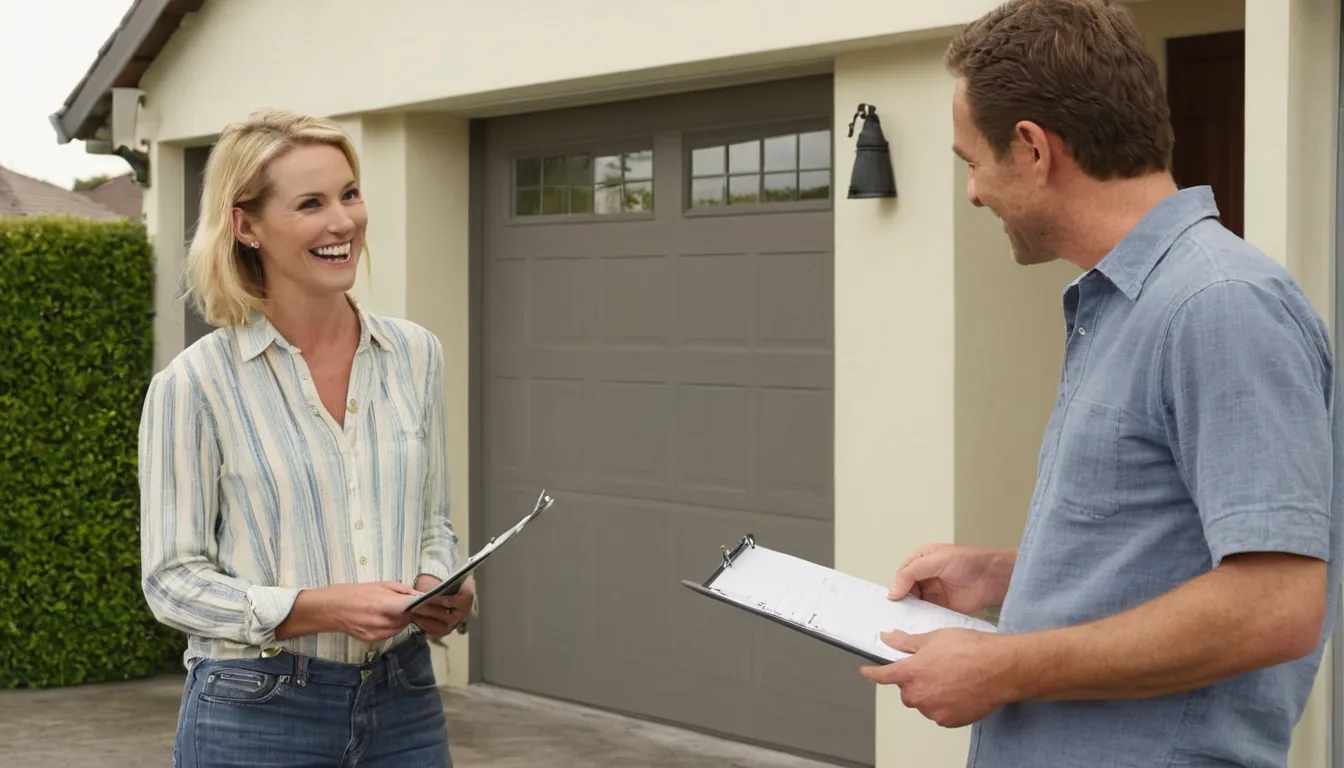 Homeowner talking with a garage door provider in the Avon area